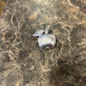Vintage Trifari crown sliver tone textured polished Apple Pin Brooch